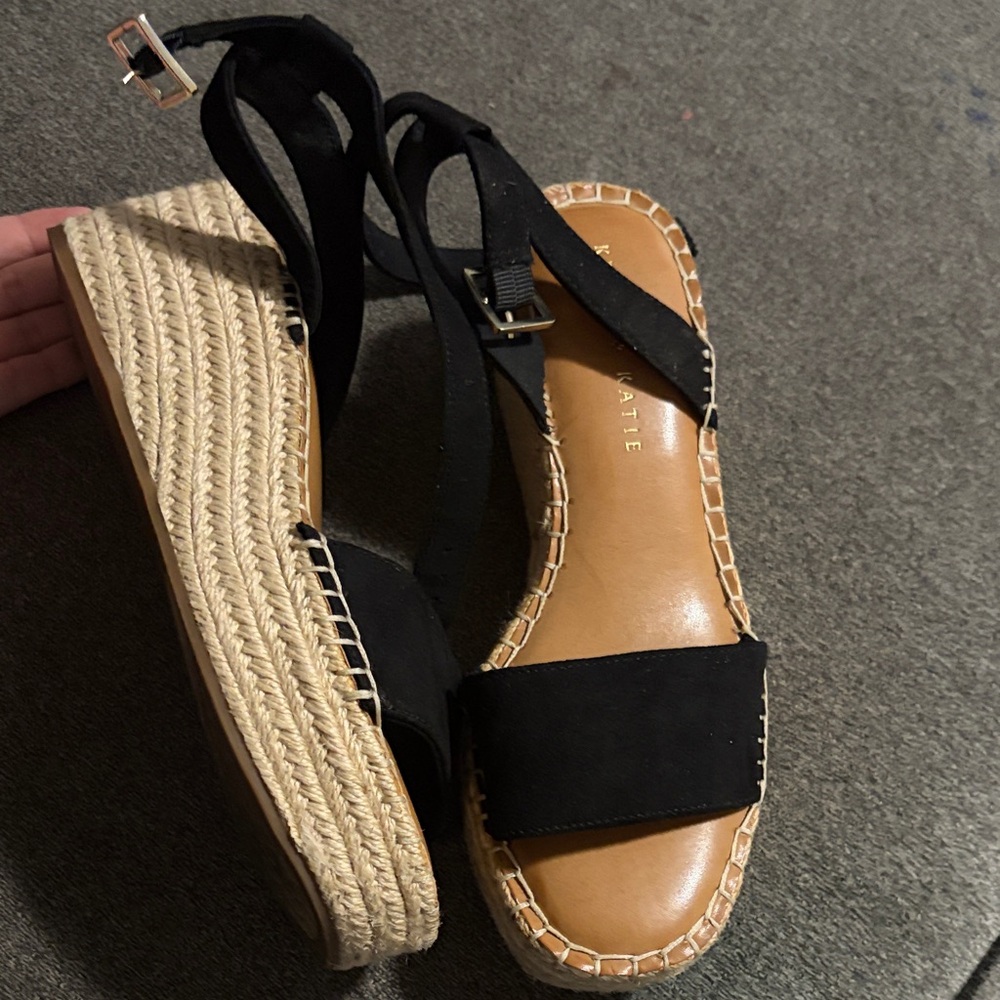 Kelly & Katie Black Espadrille Wedge Sandals